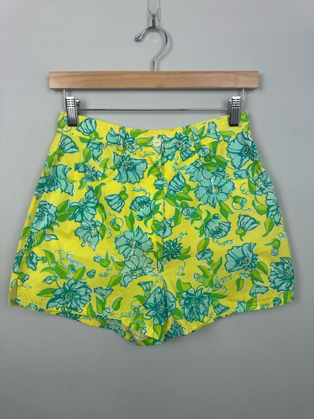 Lilly Pulitzer Vintage High Waist Yellow and Teal Floral Shorts Sz 8